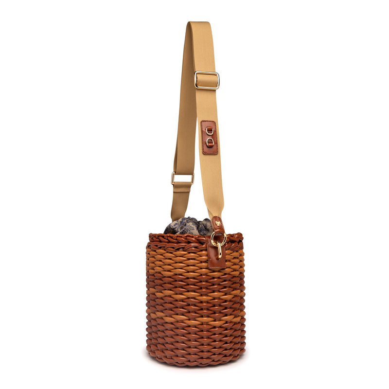 Woven Basket Bag: Designer Vegan Bag in Camel Brown - THE WILD SHOWCASE