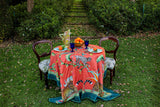 Monkey Paradise Square Tablecloth in Coral