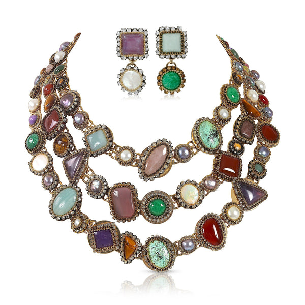 Byzantine 3 Tier Necklace Earring Set - THE WILD SHOWCASE