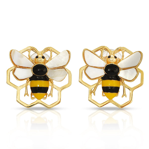 Honeycomb Bee Mother of Pearl Earrings - THE WILD SHOWCASE