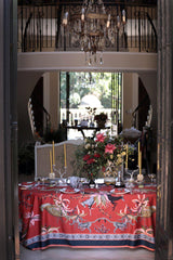 Leopard Lily Tablecloth in Royal Red - THE WILD SHOWCASE