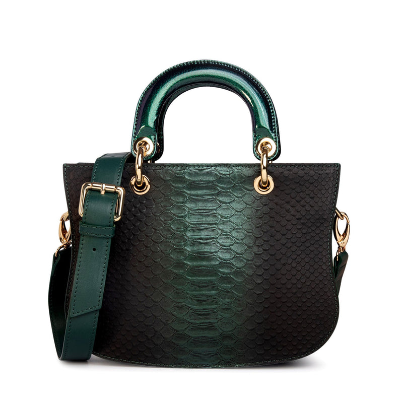 Mademoiselle Satchel: Designer Crossbody Bag in Green Snakeskin - THE WILD SHOWCASE