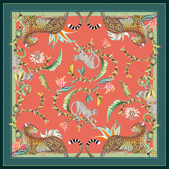 Monkey Paradise Square Tablecloth in Coral - THE WILD SHOWCASE