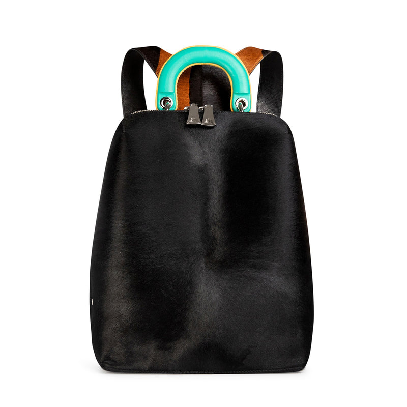 Racer Haircalf: Women's Designer Backpack in Black Leather - THE WILD SHOWCASE