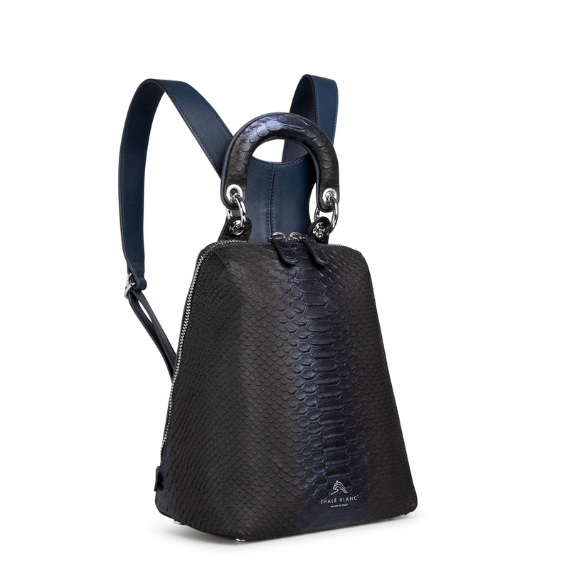 Racer Snake Mini: Women's Designer Backpack in Midnight Blue Leather - THE WILD SHOWCASE