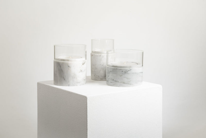 SANTUARIO WHITE MARBLE GLASS CANDLES - THE WILD SHOWCASE